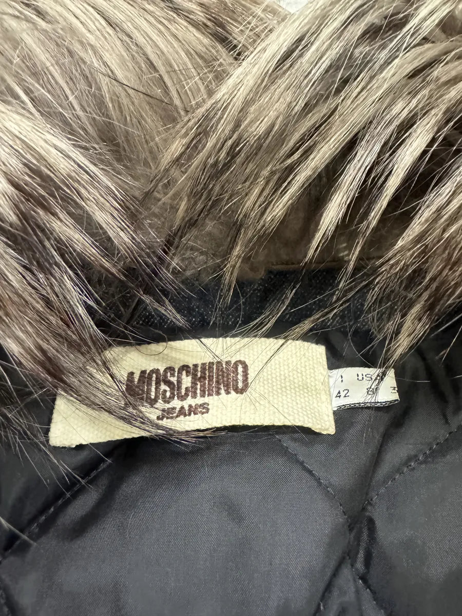 2000s Moschino Astro Fur Biker Faded Denim Jacket cmTFoLS 7