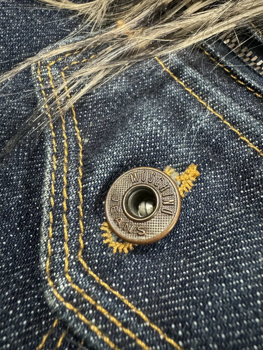 2000s Moschino Astro Fur Biker Faded Denim Jacket cmTFoLS 9