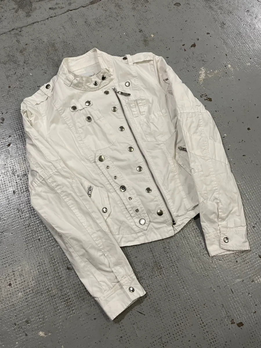 2000s Moschino Asymmetrical Zip Cargo White Jacket ZXAyvkm 3