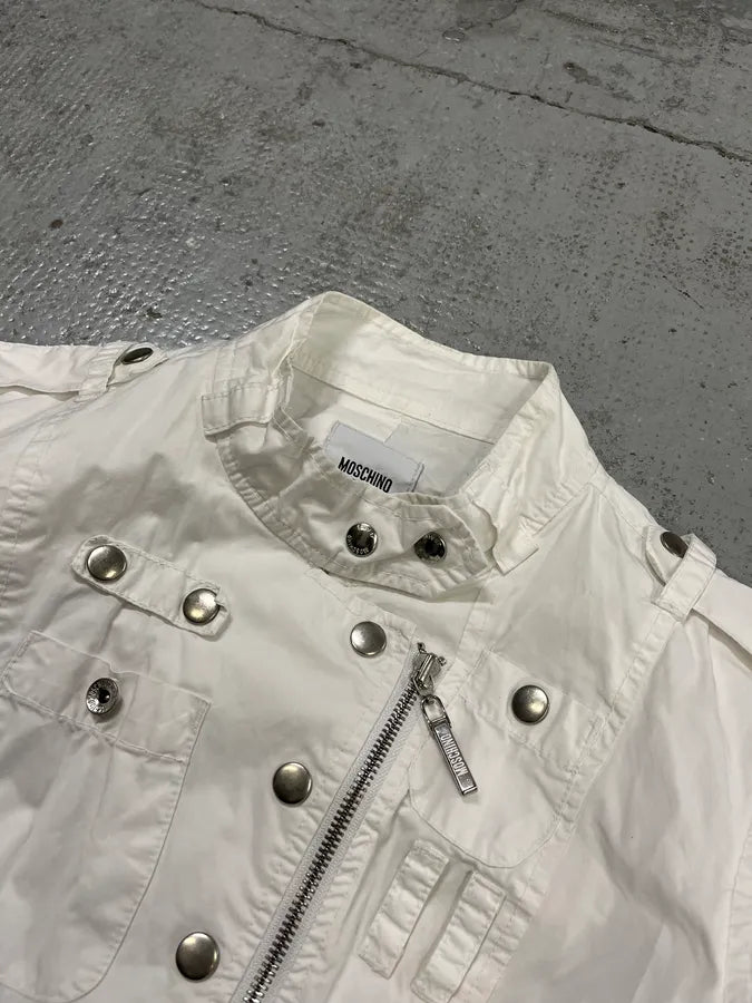 2000s Moschino Asymmetrical Zip Cargo White Jacket ZXAyvkm 4