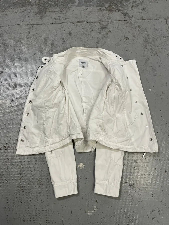 2000s Moschino Asymmetrical Zip Cargo White Jacket ZXAyvkm 7