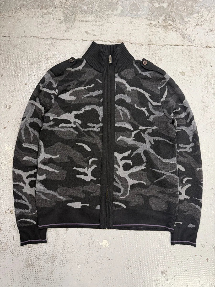 2000s Moschino Black & Camo Zip-up Sweater ATpmimv 0