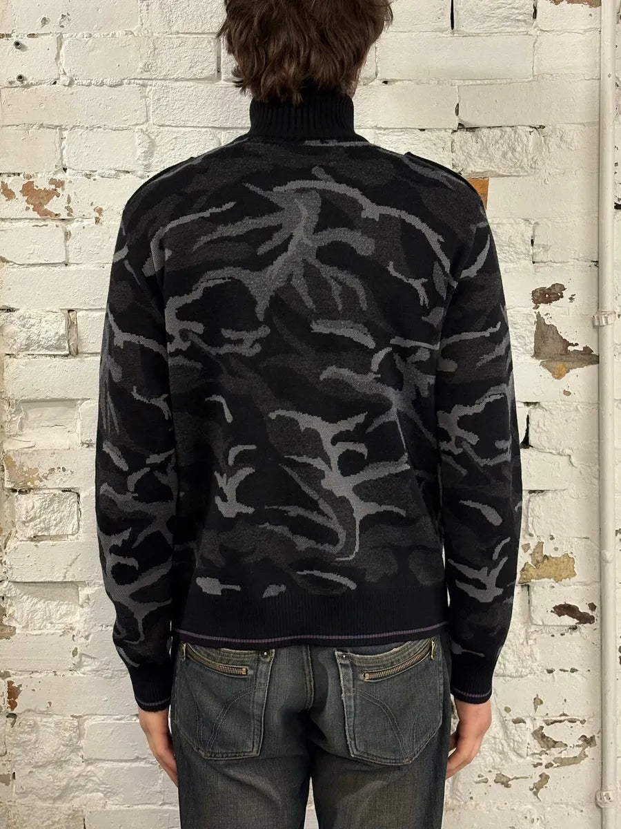 2000s Moschino Black & Camo Zip-up Sweater ATpmimv 3
