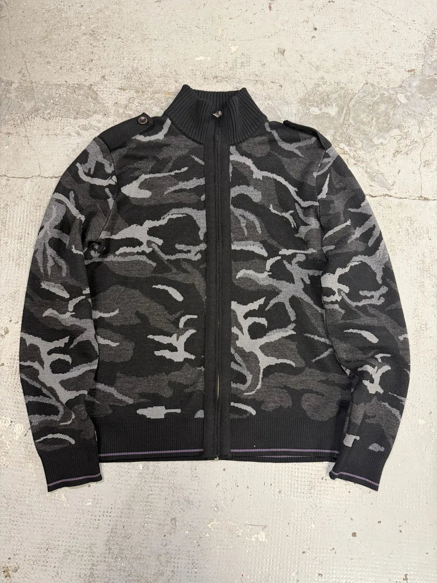 2000s Moschino Black & Camo Zip-up Sweater ATpmimv 5