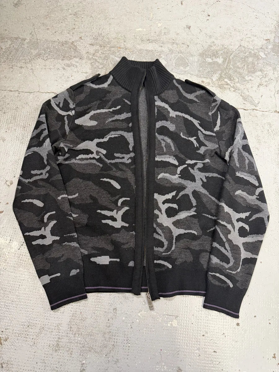 2000s Moschino Black & Camo Zip-up Sweater ATpmimv 6