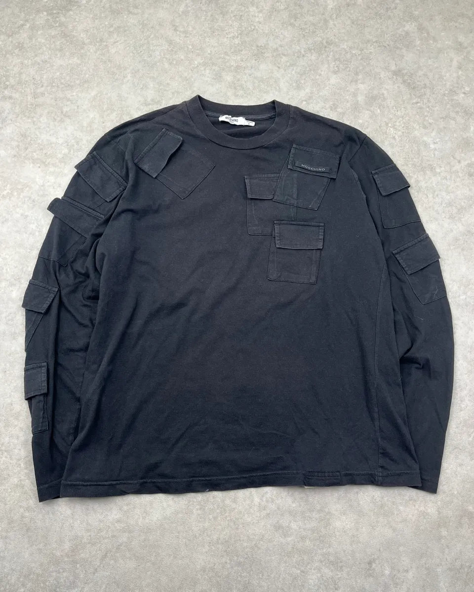 1990s Moschino Black Cargo Pocket Longsleeve CInbfWG 0