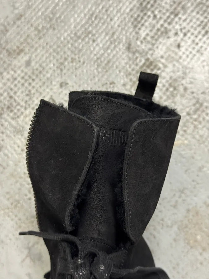 2000s Moschino Black Eroded Leather Boots uvuuEwC 8