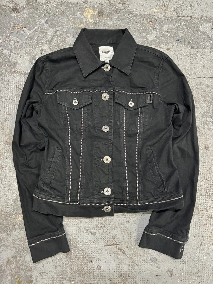 2000s Moschino Black Full Zips Avant-Garde Jacket (S) VHWLQEu 4