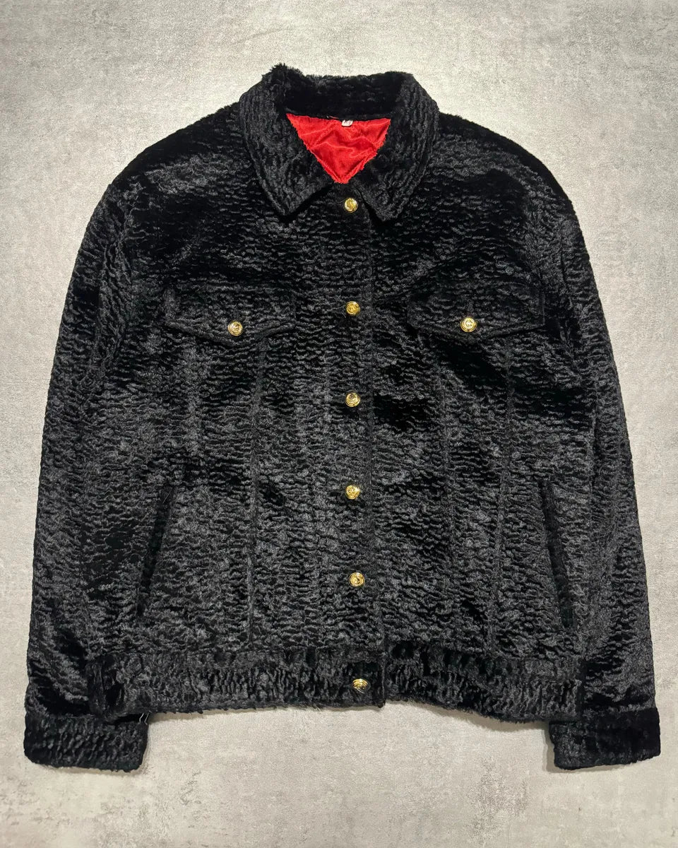 2000s Moschino Black Fur Effect Buttoned Cozy Jacket (S/M) 0