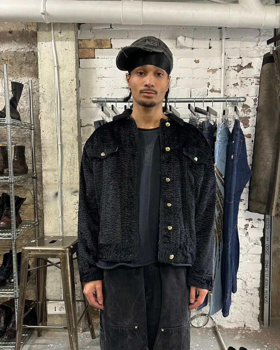 2000s Moschino Black Fur Effect Buttoned Cozy Jacket (S/M) 1