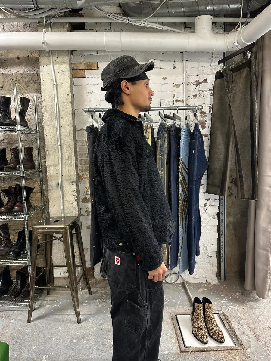 2000s Moschino Black Fur Effect Buttoned Cozy Jacket (S/M) 10