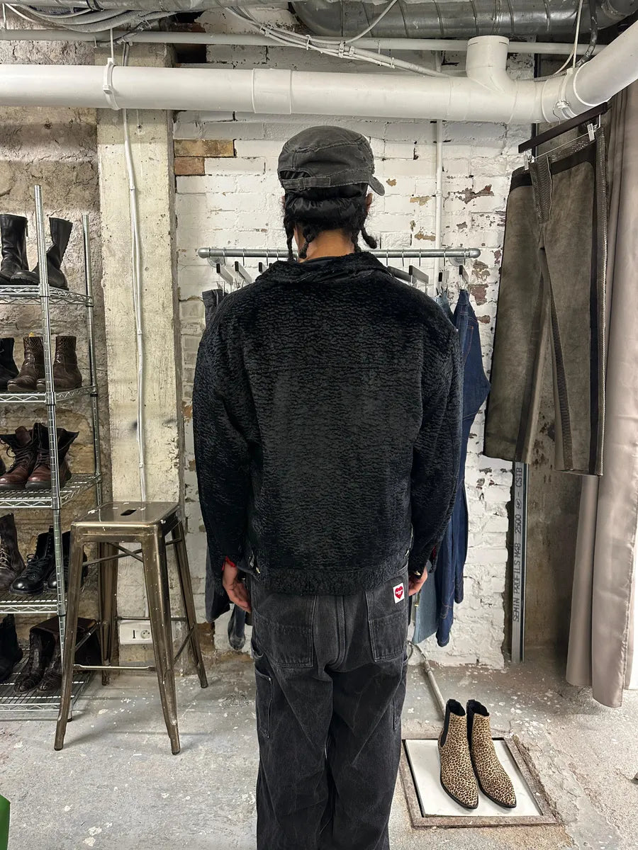 2000s Moschino Black Fur Effect Buttoned Cozy Jacket (S/M) 2