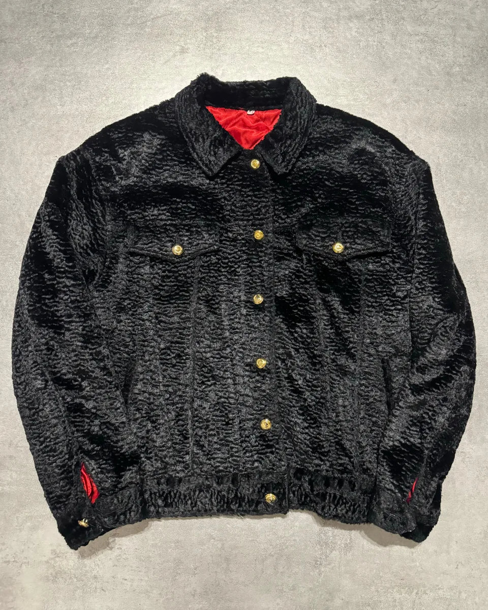 2000s Moschino Black Fur Effect Buttoned Cozy Jacket (S/M) 4