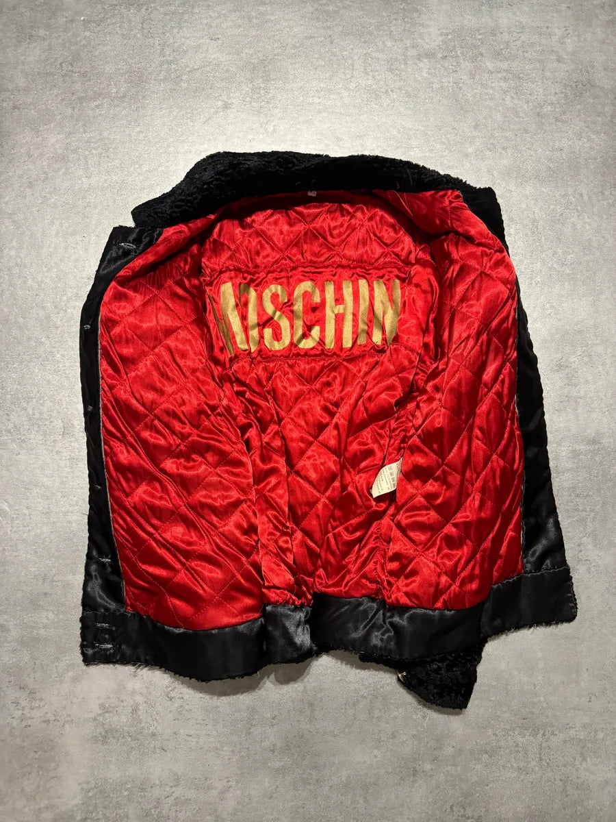 2000s Moschino Black Fur Effect Buttoned Cozy Jacket (S/M) 7