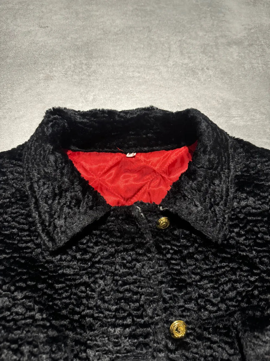 2000s Moschino Black Fur Effect Buttoned Cozy Jacket (S/M) 9