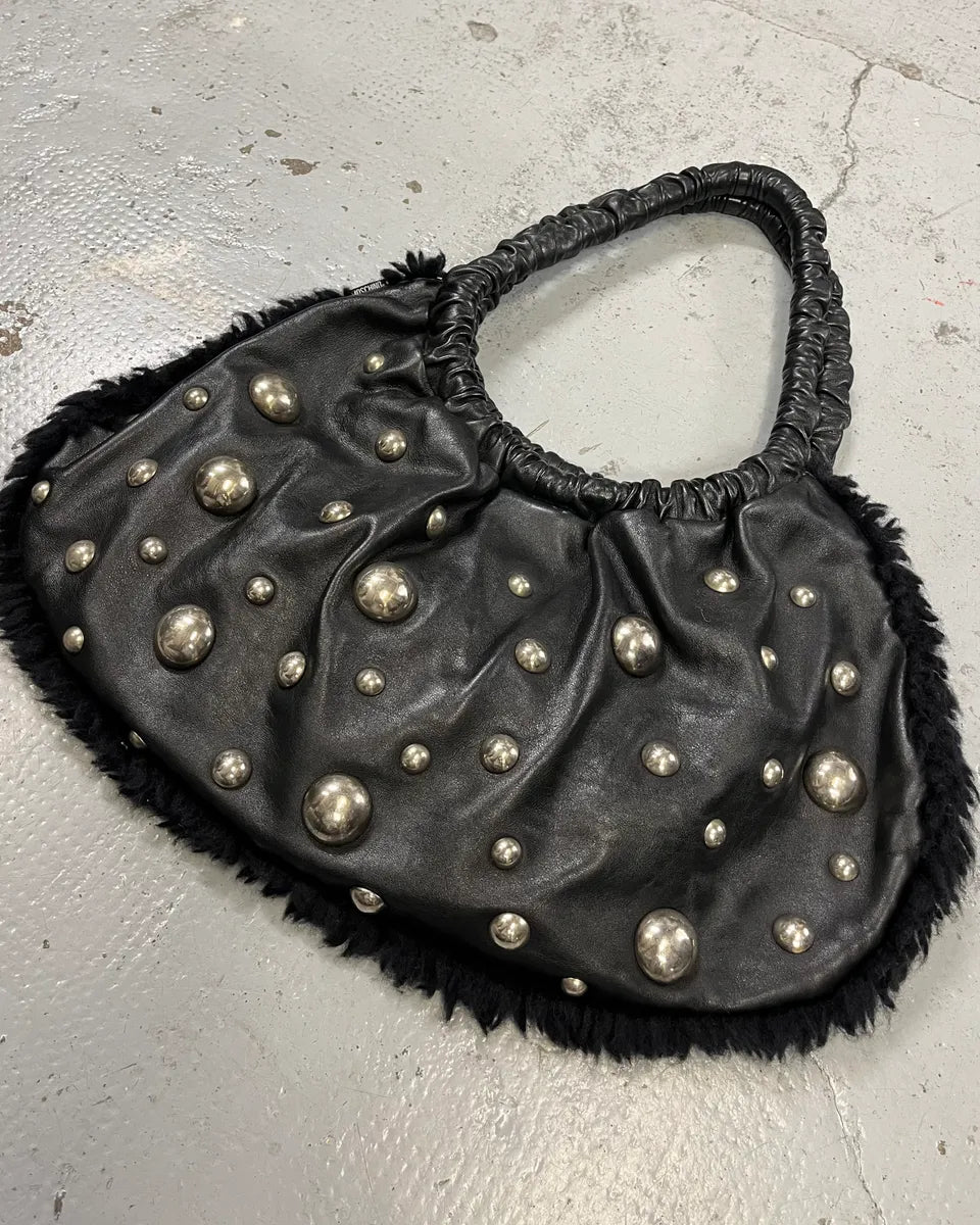 2000s Moschino Black Leather Studded Shoulder Bag wmxVplY 3