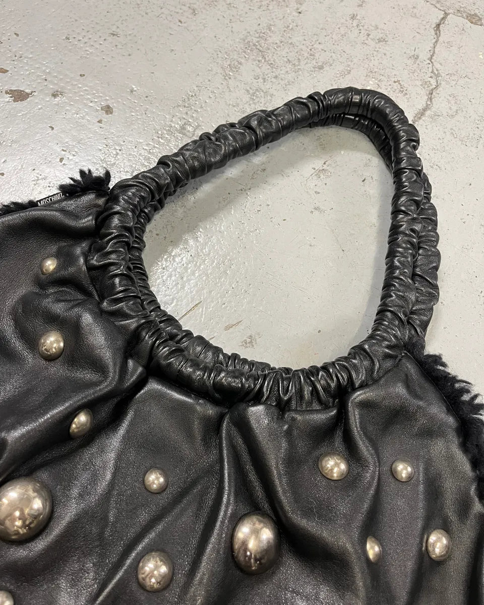 2000s Moschino Black Leather Studded Shoulder Bag wmxVplY 4