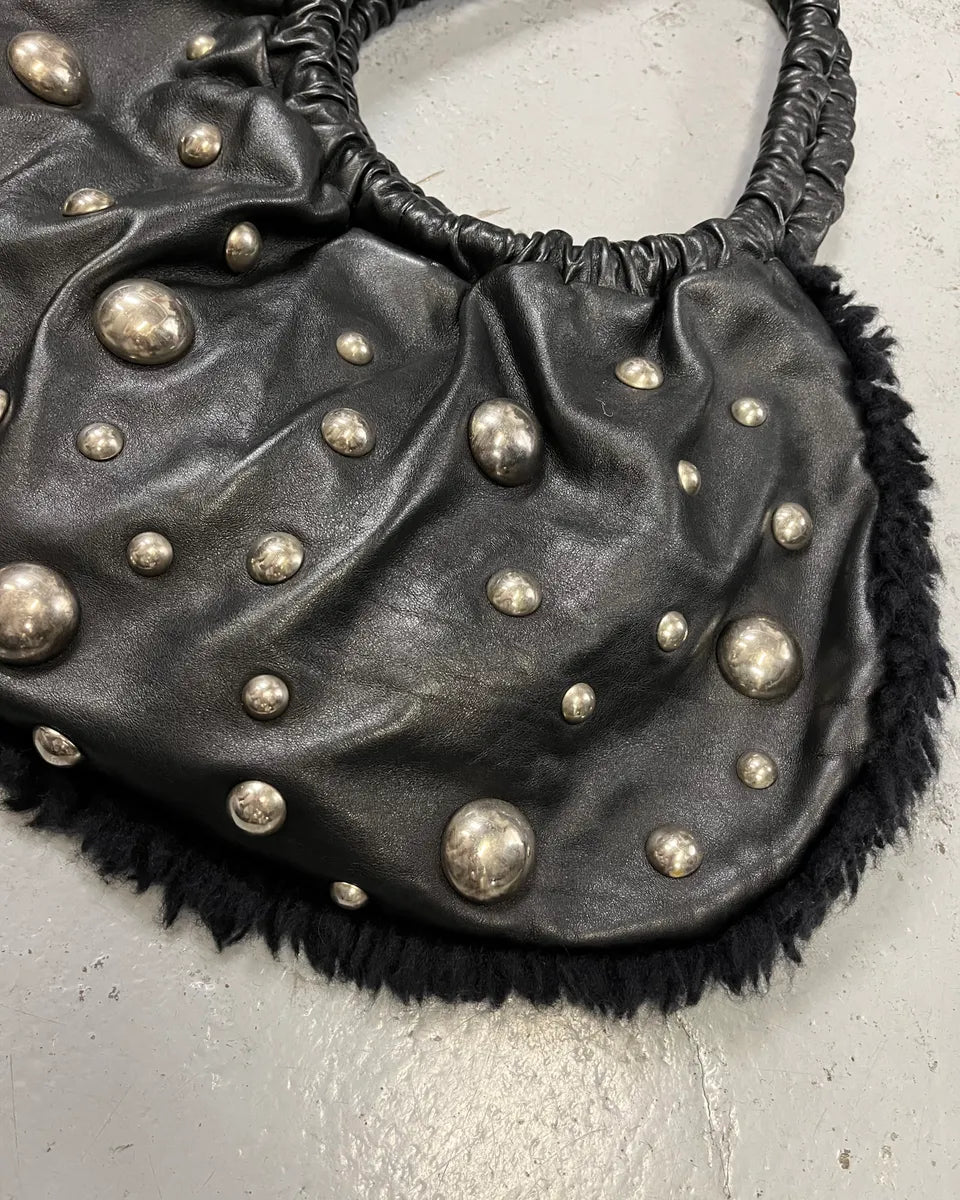 2000s Moschino Black Leather Studded Shoulder Bag wmxVplY 5