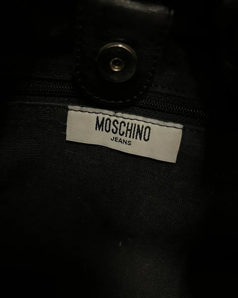 2000s Moschino Black Leather Studded Shoulder Bag wmxVplY 8