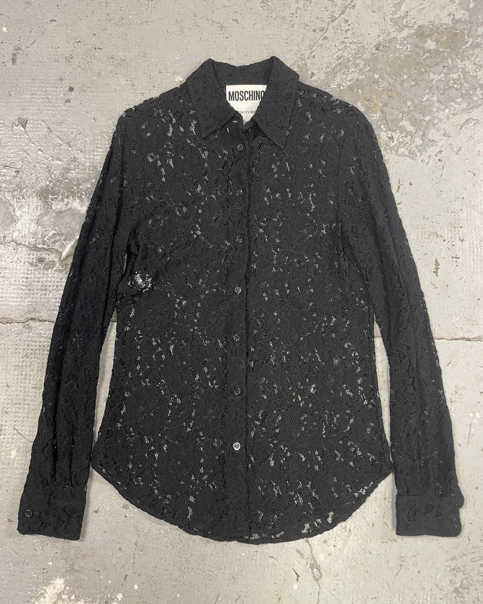 2000s Moschino Black Silk Flowers Shirt (XS/S) WcunxEs 0