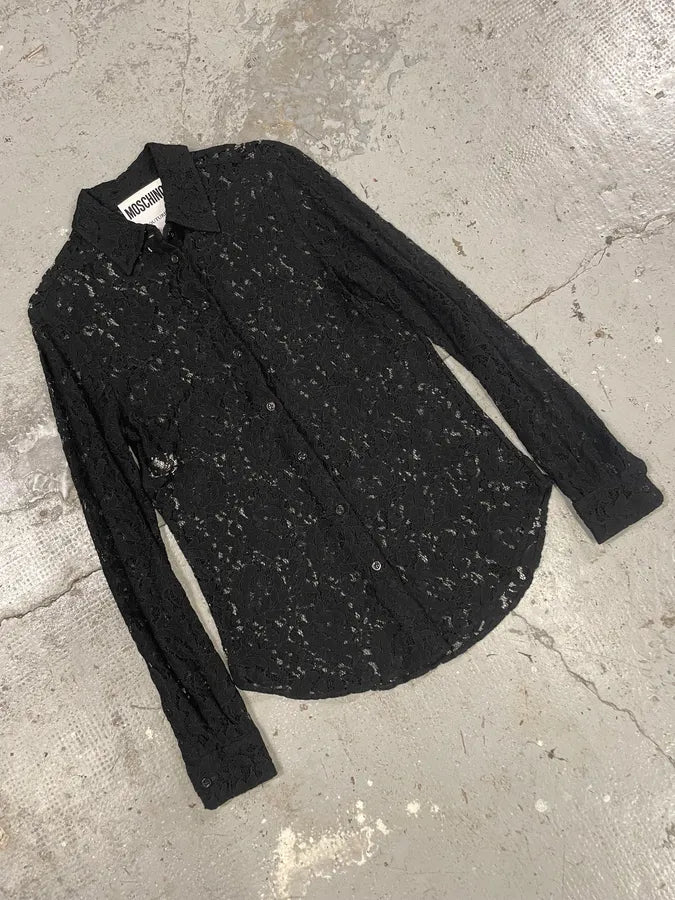 2000s Moschino Black Silk Flowers Shirt (XS/S) WcunxEs 1