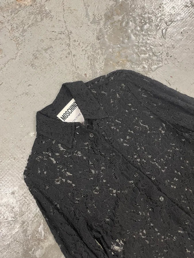 2000s Moschino Black Silk Flowers Shirt (XS/S) WcunxEs 2