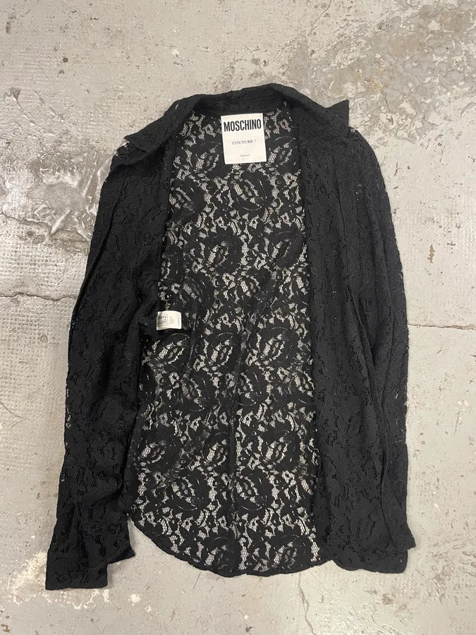 2000s Moschino Black Silk Flowers Shirt (XS/S) WcunxEs 4