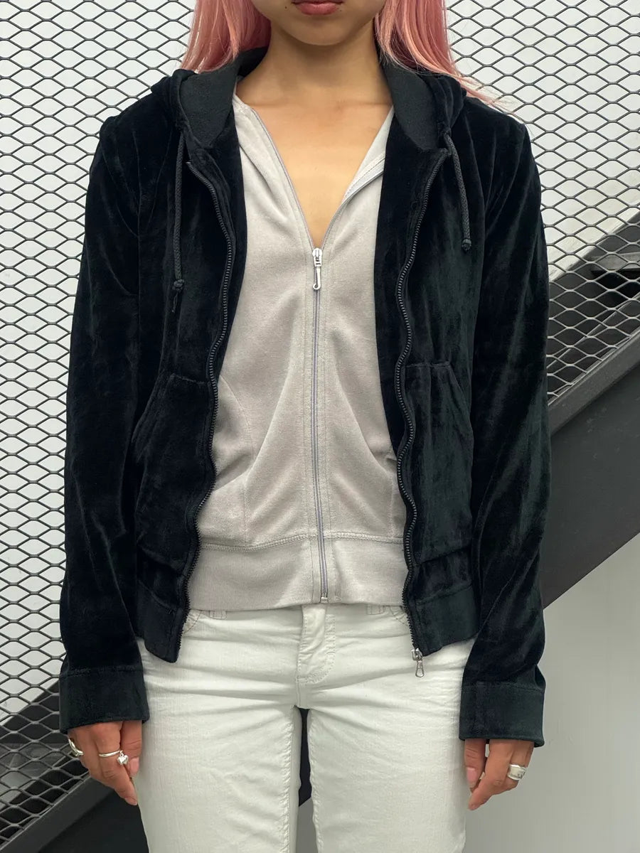2000s Moschino Black Velvet Zip-Up Hoodie PJXWoPw 1
