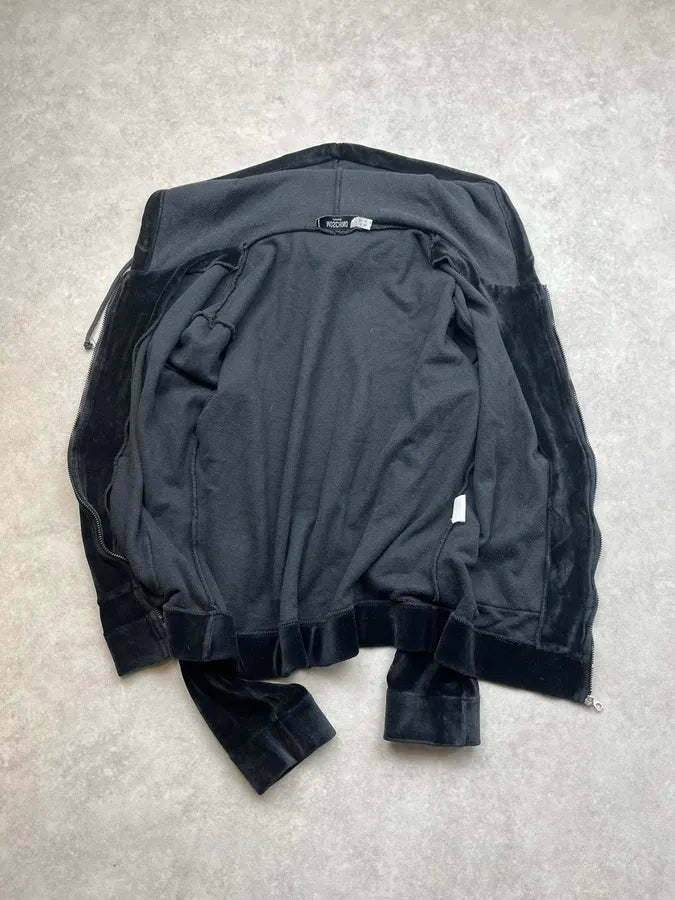 2000s Moschino Black Velvet Zip-Up Hoodie PJXWoPw 3