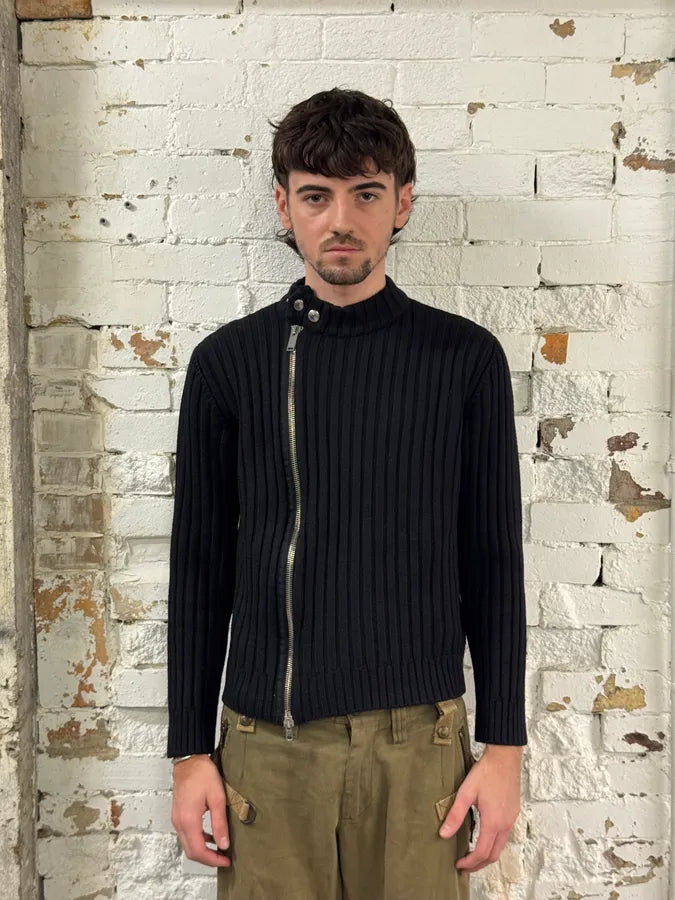 2000s Moschino Black Wool Asymmetrical Zip Sweater qBTdDre 1