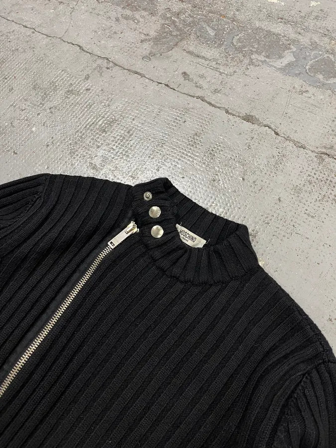 2000s Moschino Black Wool Asymmetrical Zip Sweater qBTdDre 4