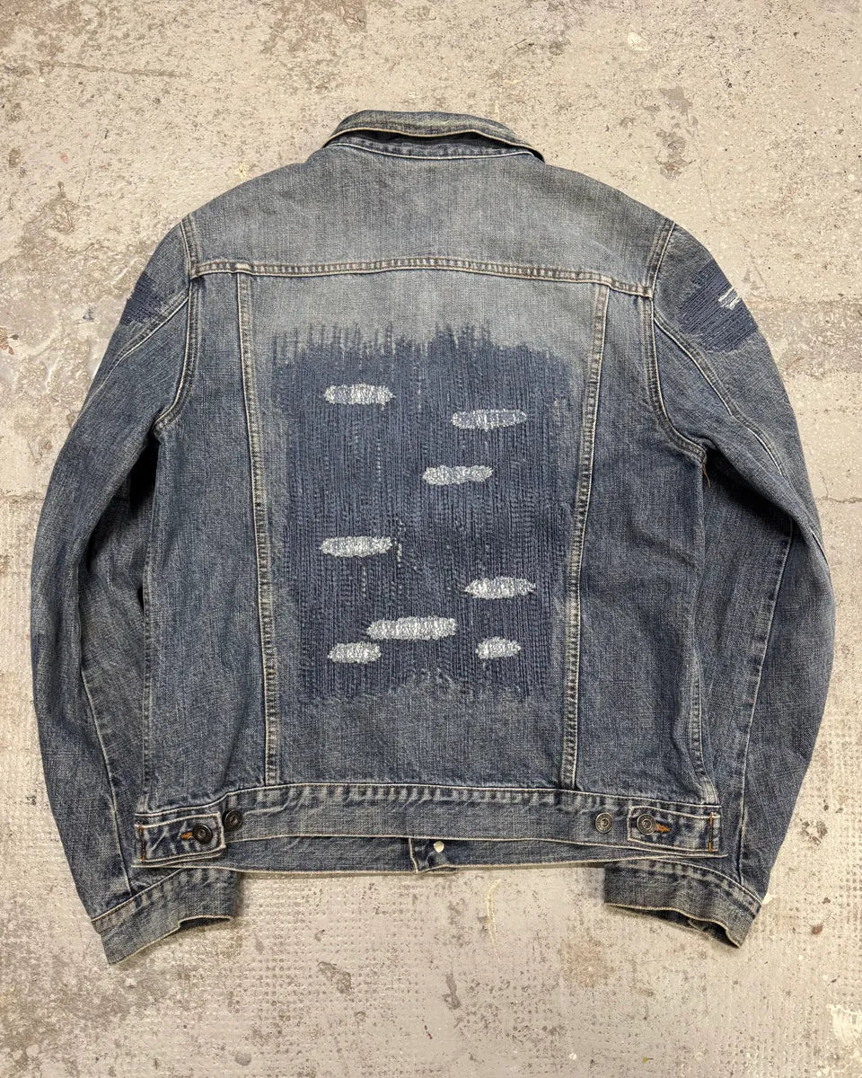 2000s Moschino Blue Distressed Denim Reinforced Jacket NILqClj 1