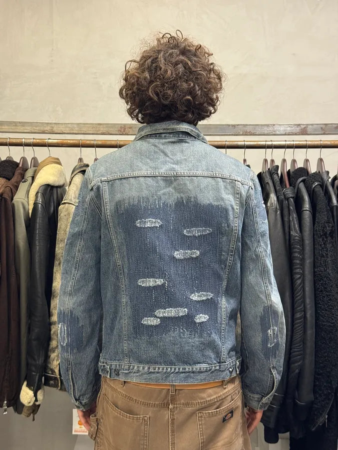 2000s Moschino Blue Distressed Denim Reinforced Jacket NILqClj 3