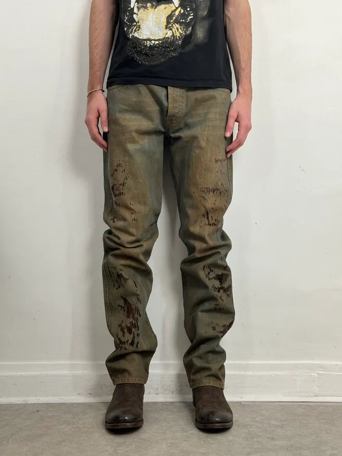 2000s Moschino Blue Faded Irregular Denim Jeans vtxCaCy 1