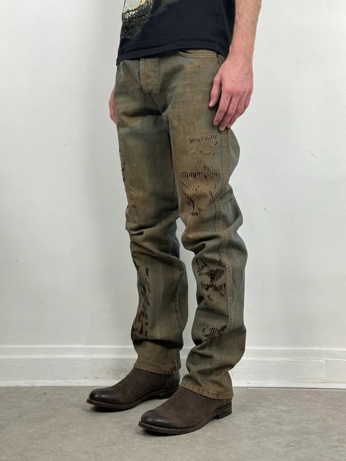 2000s Moschino Blue Faded Irregular Denim Jeans vtxCaCy 2