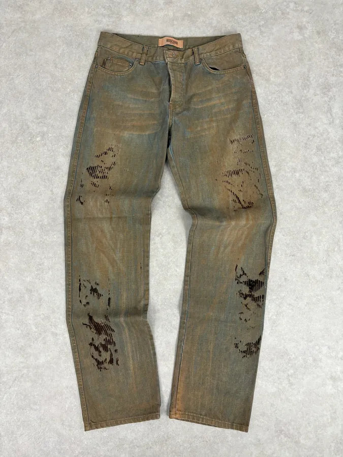 2000s Moschino Blue Faded Irregular Denim Jeans vtxCaCy 0