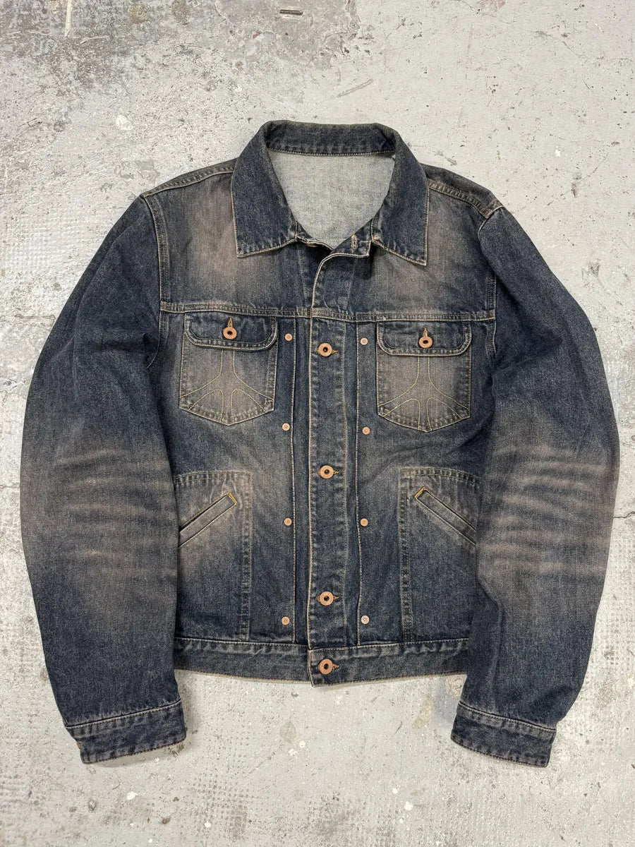 2000s Moschino Blue Faded Peace Denim Jacket (L) lqwyDqj 0