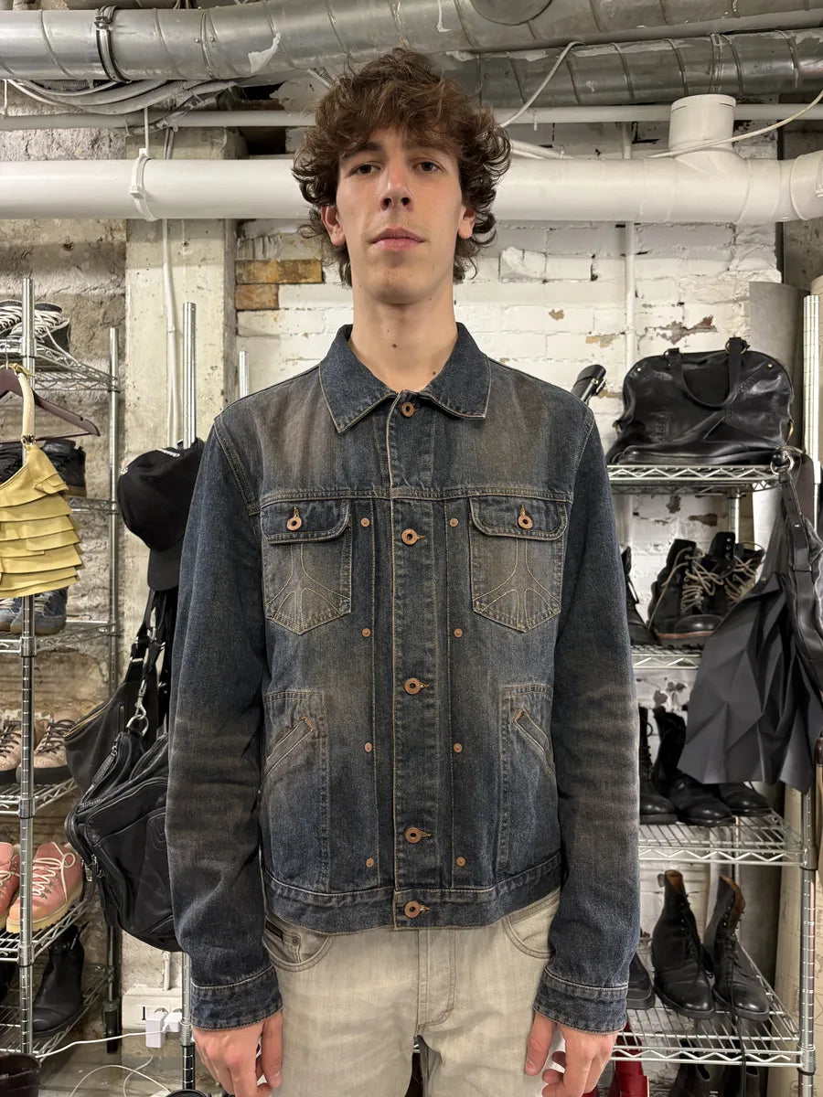 2000s Moschino Blue Faded Peace Denim Jacket (L) lqwyDqj 2