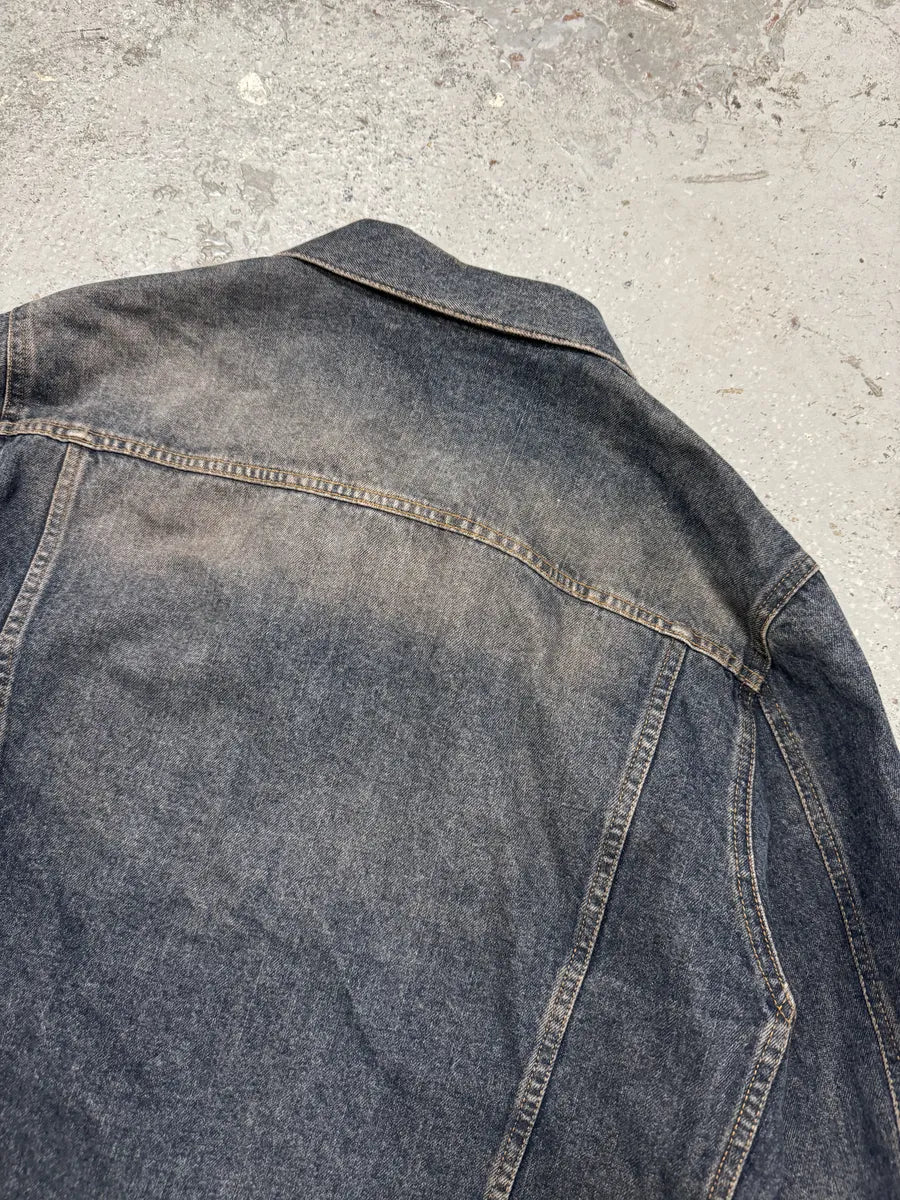 2000s Moschino Blue Faded Peace Denim Jacket (L) lqwyDqj 4