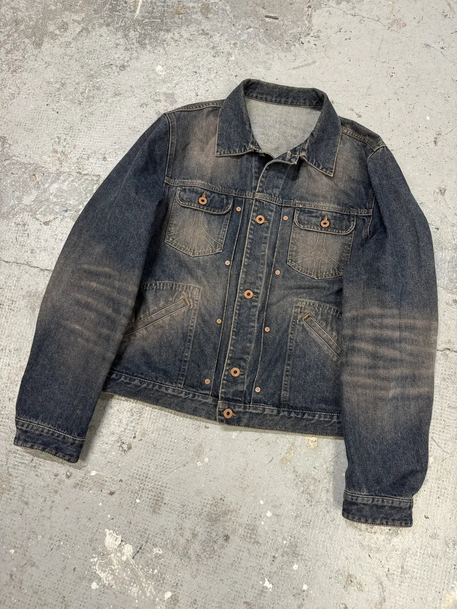 2000s Moschino Blue Faded Peace Denim Jacket (L) lqwyDqj 5