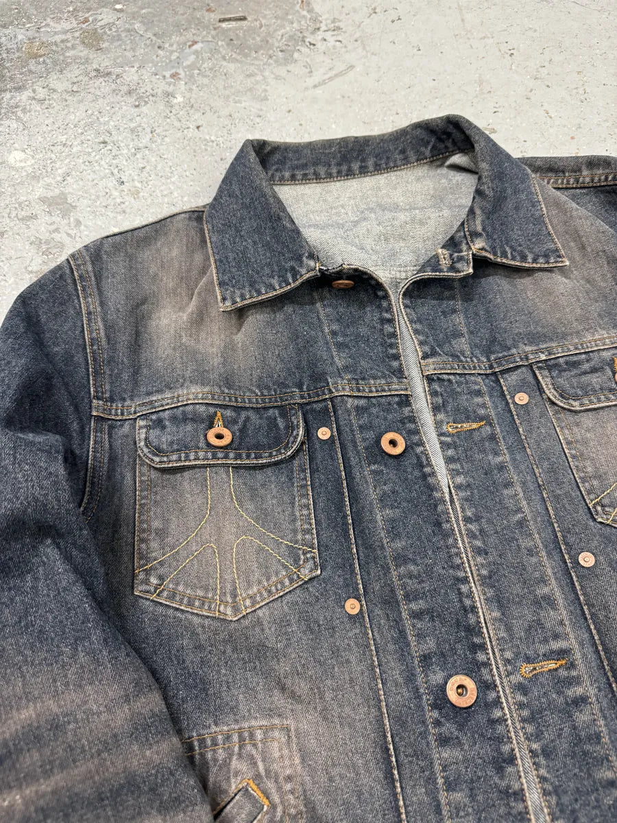 2000s Moschino Blue Faded Peace Denim Jacket (L) lqwyDqj 7