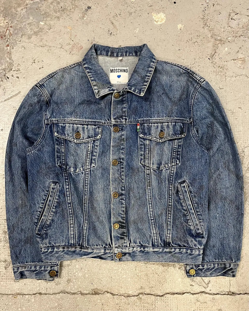 AW1994 Moschino Blue Painted Effect Rebel Denim Jacket kVeyMhi 0