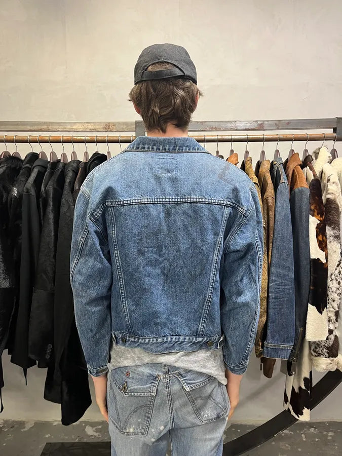 AW1994 Moschino Blue Painted Effect Rebel Denim Jacket kVeyMhi 2