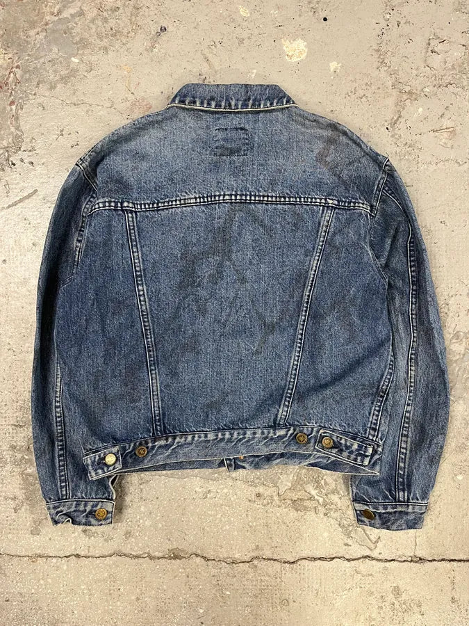 AW1994 Moschino Blue Painted Effect Rebel Denim Jacket kVeyMhi 3