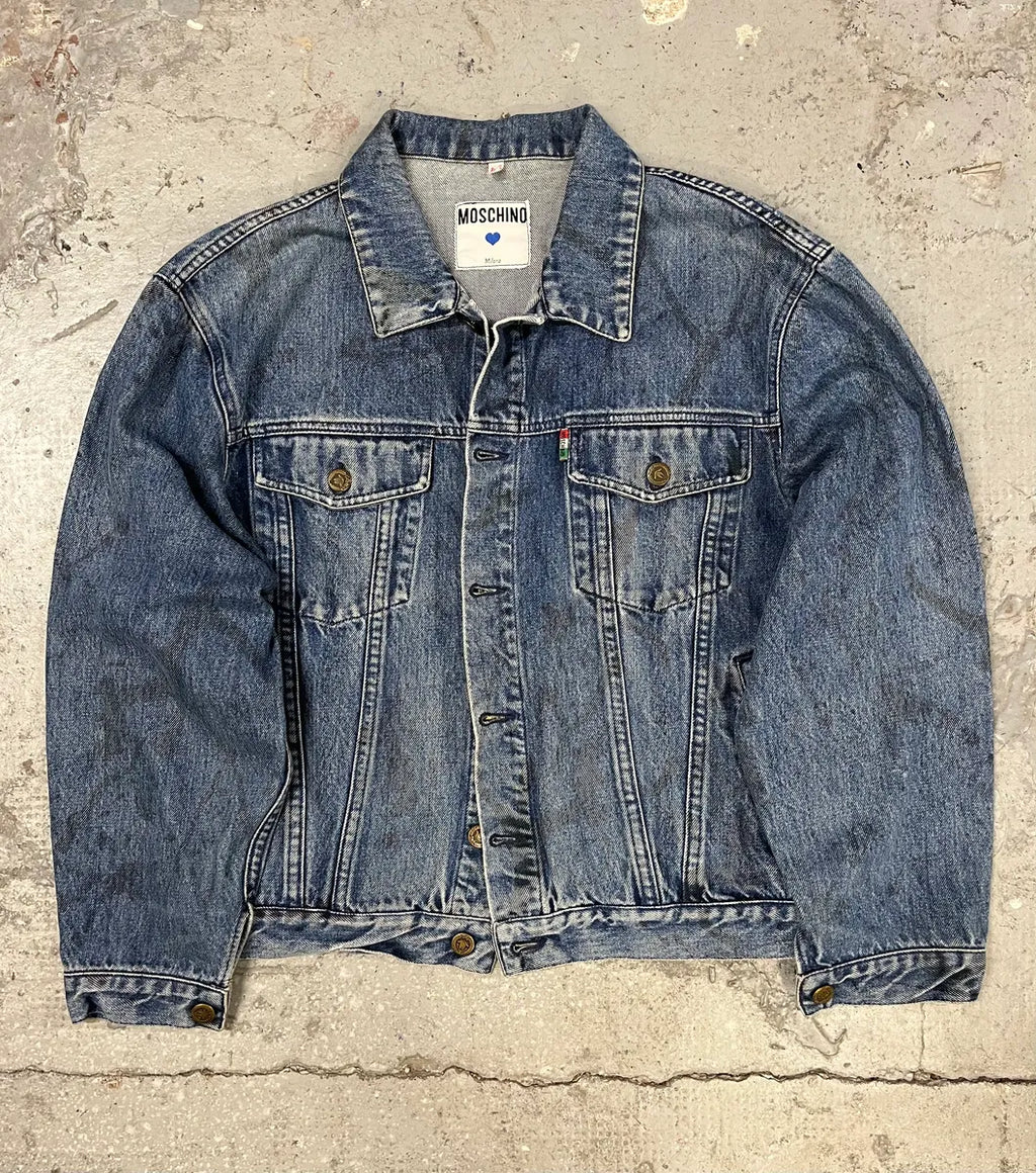 AW1994 Moschino Blue Painted Effect Rebel Denim Jacket kVeyMhi 6