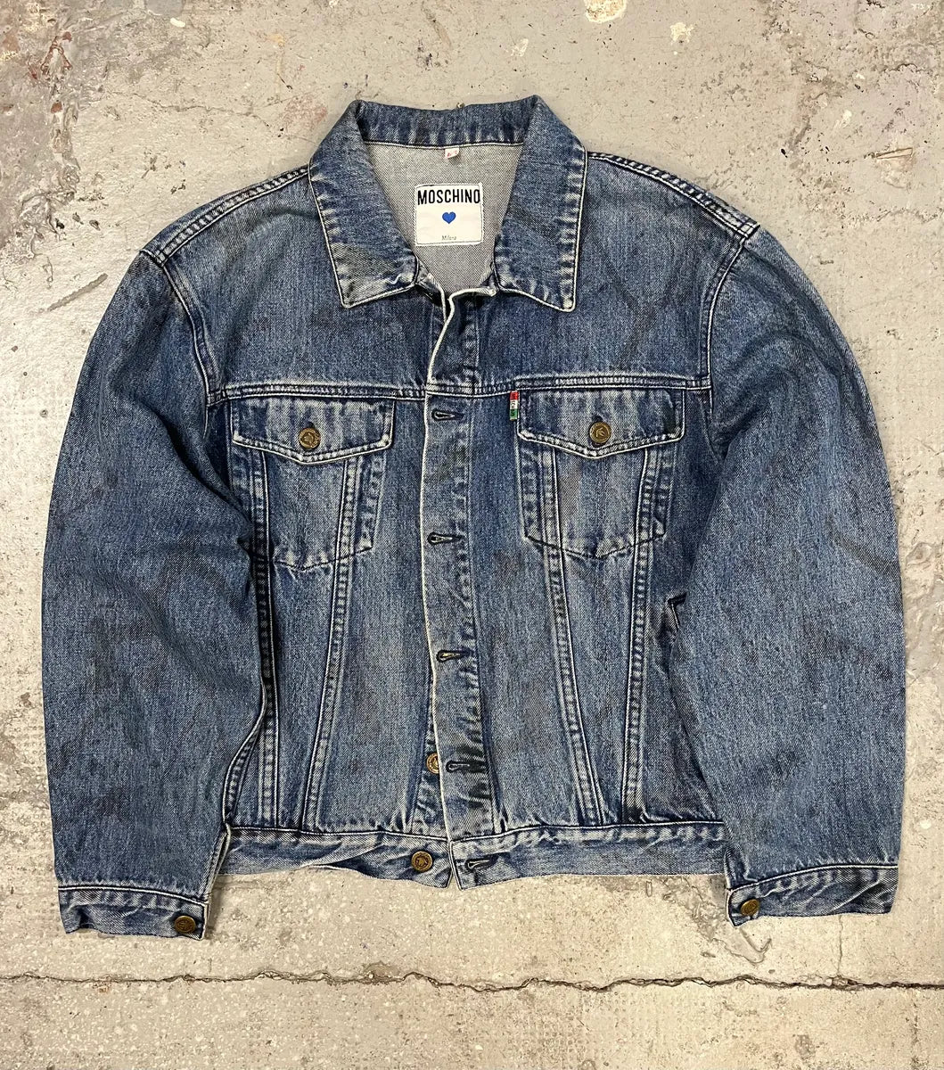 AW1994 Moschino Blue Painted Effect Rebel Denim Jacket kVeyMhi 6