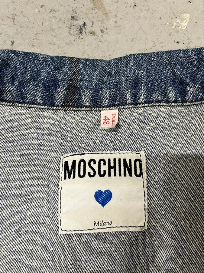 AW1994 Moschino Blue Painted Effect Rebel Denim Jacket kVeyMhi 8