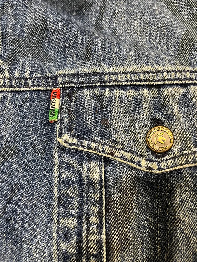 AW1994 Moschino Blue Painted Effect Rebel Denim Jacket kVeyMhi 9