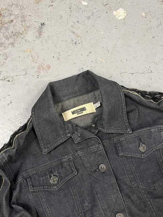2000s Moschino Bondage Laced Brut Denim Jacket vvAOSZy 3