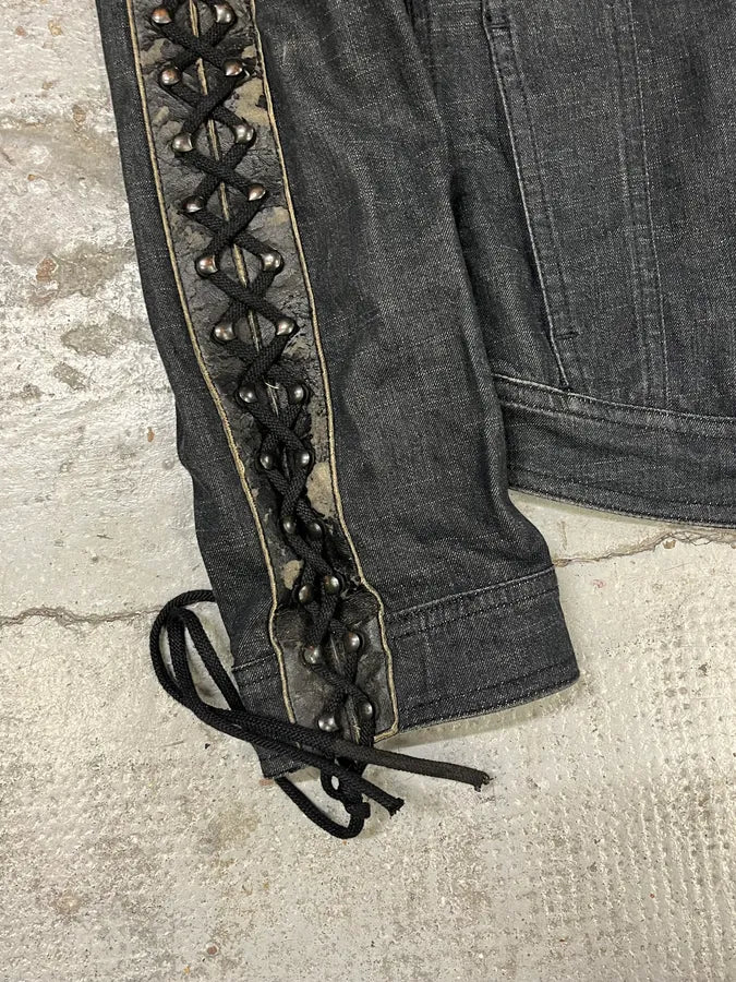 2000s Moschino Bondage Laced Brut Denim Jacket vvAOSZy 4